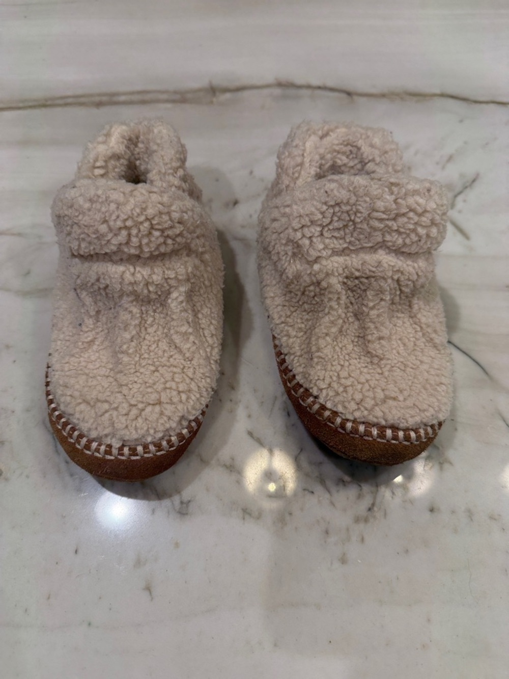 L.L. Bean Sherpa Toddler Slippers in Cream